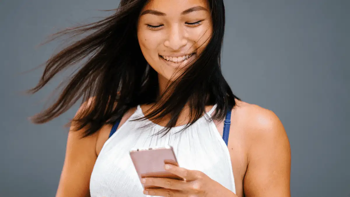 A girl chatting and smiling