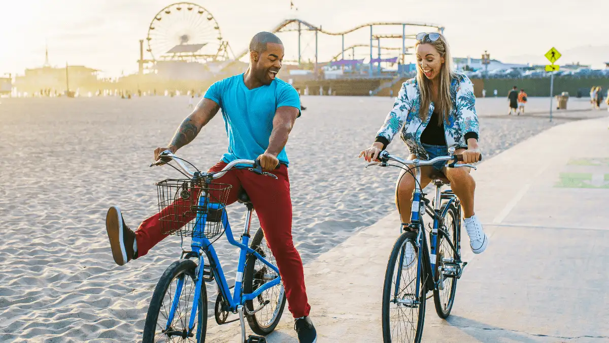 Couple riding bike