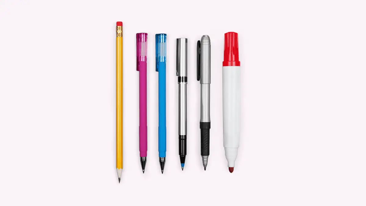 A set of pends and markers