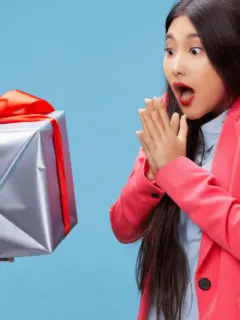 A teacher receiving a Christmas gift