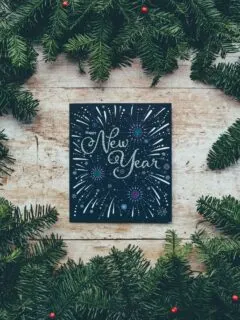 green Christmas decor with New Year greetings