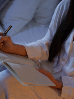 A lady journaling at night